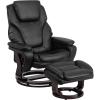 Flash Furniture Austin Contemporary Multi-Position Recliner and Ottoman with Swivel Mahogany Wood Base in Black LeatherSoft(Black Leathersoft)