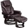 Flash Furniture Austin Contemporary Multi-Position Recliner and Ottoman with Swivel Mahogany Wood Base in Black LeatherSoft(Brown Leathersoft)