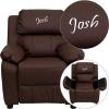Flash Furniture BT-7985-KID-BRN-LEA-EMB-GG: Personalized Deluxe Padded Brown Leathersoft Kids Recliner with Storage Arms