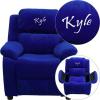 Flash Furniture BT-7985-KID-MIC-BLUE-EMB-GG: Personalized Deluxe Padded Blue Microfiber Kids Recliner with Storage Arms