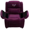 Flash Furniture BT-7985-KID-MIC-PUR-EMB-GG: Personalized Deluxe Padded Purple Microfiber Kids Recliner with Storage Arms