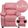 Flash Furniture BT-7985-KID-PINK-EMB-GG: Personalized Deluxe Padded Pink Vinyl Kids Recliner with Storage Arms