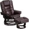 Flash Furniture Bali Contemporary Multi-Position LeatherSoft Recliner Chair with Ottoman, 360-Degree Swivel Recliner Chair/Ottoman Set, Beige(Brown)