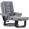 Flash Furniture Bali Contemporary Multi-Position Recliner with Horizontal Stitching and Ottoman with Swivel Mahogany Wood Base in Gray LeatherSoft