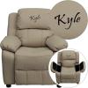 Flash Furniture Beige BT-7985-KID-BGE-TXTEMB-GG: Personalized Deluxe Padded Vinyl Kids Recliner with Storage Arms