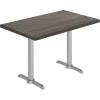 Flash Furniture Bennett 30″ x 48″ Solid Wood Commercial Indoor Tabletop in Natural with Dual 5″ x 22″ Dining Height Black Cast Iron T Bases, 400 lb. Static Capacity(Dark Brown Top/Silver Base)