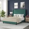 Flash Furniture Bianca Upholstered Platform Bed – Emerald Velvet Upholstery – Queen – Wingback Headboard – Slatted Mattress Foundation – No Box Spring Needed(Emerald Velvet)