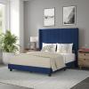 Flash Furniture Bianca Upholstered Platform Bed – Emerald Velvet Upholstery – Queen – Wingback Headboard – Slatted Mattress Foundation – No Box Spring Needed(Navy Velvet)