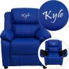 Flash Furniture Blue BT-7985-KID-BLUE-TXTEMB-GG: Personalized Deluxe Padded Vinyl Kids Recliner with Storage Arms