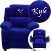 Flash Furniture Blue BT-7985-KID-MIC-BLUE-TXTEMB-GG: Personalized Deluxe Padded Microfiber Kids Recliner with Storage Arms