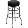 Flash Furniture Bruno Double Ring Chrome Backless Barstool with Black Upholstered Seat and Integrated Footrest(Black)