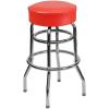 Flash Furniture Bruno Double Ring Chrome Backless Barstool with Black Upholstered Seat and Integrated Footrest(Red)