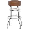 Flash Furniture Bruno Double Ring Chrome Backless Barstool with Black Upholstered Seat and Integrated Footrest(Weathered Brown)