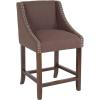 Flash Furniture Carmel Series 24″ High Transitional Walnut Counter Height Stool with Nail Trim in Dark Gray Fabric, Set of 2(Brown Fabric)