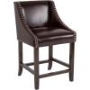 Flash Furniture Carmel Series 24″ High Transitional Walnut Counter Height Stool with Nail Trim in Dark Gray Fabric, Set of 2(Brown Leathersoft)