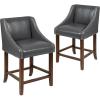 Flash Furniture Carmel Series 24″ High Transitional Walnut Counter Height Stool with Nail Trim in Dark Gray Fabric, Set of 2(Dark Gray Leathersoft)