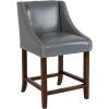 Flash Furniture Carmel Series 24″ High Transitional Walnut Counter Height Stool with Nail Trim in Dark Gray Fabric, Set of 2(Light Gray Leathersoft)
