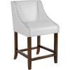 Flash Furniture Carmel Series 24″ High Transitional Walnut Counter Height Stool with Nail Trim in Dark Gray Fabric, Set of 2(White Leathersoft)