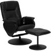 Flash Furniture Cason Massaging Adjustable Recliner with Deep Side Pockets and Ottoman with Wrapped Base in Black LeatherSoft(Black)