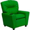 Flash Furniture Chandler LeatherSoft Kids Recliner with Cup Holder and Safety Recline, Contemporary Reclining Chair for Kids, Supports up to 90 lbs., Black(Green Vinyl)