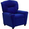 Flash Furniture Chandler LeatherSoft Kids Recliner with Cup Holder and Safety Recline, Contemporary Reclining Chair for Kids, Supports up to 90 lbs., Black(Blue Microfiber)