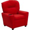 Flash Furniture Chandler LeatherSoft Kids Recliner with Cup Holder and Safety Recline, Contemporary Reclining Chair for Kids, Supports up to 90 lbs., Black(Red Microfiber)
