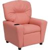 Flash Furniture Chandler LeatherSoft Kids Recliner with Cup Holder and Safety Recline, Contemporary Reclining Chair for Kids, Supports up to 90 lbs., Black(Pink Vinyl)