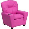 Flash Furniture Chandler LeatherSoft Kids Recliner with Cup Holder and Safety Recline, Contemporary Reclining Chair for Kids, Supports up to 90 lbs., Black(Hot Pink Vinyl)