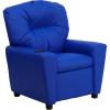 Flash Furniture Chandler LeatherSoft Kids Recliner with Cup Holder and Safety Recline, Contemporary Reclining Chair for Kids, Supports up to 90 lbs., Black(Blue Vinyl)
