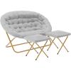Flash Furniture Eleanor Portable Double Saucer Chair with 2 Ottomans, Folding Steel Frames, for Dorm or Bedroom, 56″, Dusty Aqua Faux Fur/Soft Gold Frame(Gray Fabric/Soft Gold Frame)