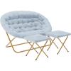 Flash Furniture Eleanor Portable Double Saucer Chair with 2 Ottomans, Folding Steel Frames, for Dorm or Bedroom, 56″, Dusty Aqua Faux Fur/Soft Gold Frame(Aqua Fabric/Soft Gold Frame)