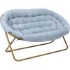 Flash Furniture Eleanor Portable Double Saucer Chair with 2 Ottomans, Folding Steel Frames, for Dorm or Bedroom, 56″, Dusty Aqua Faux Fur/Soft Gold Frame(Aqua Faux Fur/Soft Gold Frame)