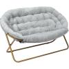 Flash Furniture Eleanor Portable Double Saucer Chair with 2 Ottomans, Folding Steel Frames, for Dorm or Bedroom, 56″, Dusty Aqua Faux Fur/Soft Gold Frame(Gray Faux Fur/Soft Gold Frame)