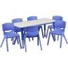 Flash Furniture Emmy Adjustable Classroom Activity Table with 6 Stackable Chairs, Plastic Activity Table for Kids, 23.625″ W x 47.25″ L, Blue/Gray(Blue)