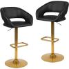 Flash Furniture Erik Contemporary Adjustable Height Barstool with Footrest and Rounded Mid-Back, Upholstered Bar or Counter Height Stool, Gray/Chrome(Black Vinyl/Gold Frame)