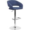Flash Furniture Erik Contemporary Adjustable Height Barstool with Footrest and Rounded Mid-Back, Upholstered Bar or Counter Height Stool, Gray/Chrome(Blue Fabric/Chrome Frame)