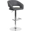 Flash Furniture Erik Contemporary Adjustable Height Barstool with Footrest and Rounded Mid-Back, Upholstered Bar or Counter Height Stool, Gray/Chrome(Gray Vinyl/Chrome Frame)