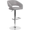 Flash Furniture Erik Contemporary Adjustable Height Barstool with Footrest and Rounded Mid-Back, Upholstered Bar or Counter Height Stool, Gray/Chrome(Gray Fabric/Chrome Frame)