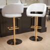 Flash Furniture Erik Contemporary Adjustable Height Barstool with Footrest and Rounded Mid-Back, Upholstered Bar or Counter Height Stool, Gray/Chrome(White Vinyl/Gold Frame)