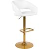Flash Furniture Erik Contemporary Adjustable Height Barstool with Footrest and Rounded Mid-Back, Upholstered Bar or Counter Height Stool, Gray/Chrome(White/Gold Frame)