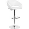 Flash Furniture Erik Contemporary Adjustable Height Barstool with Footrest and Rounded Mid-Back, Upholstered Bar or Counter Height Stool, Gray/Chrome(White Vinyl/Chrome Frame)