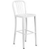 Flash Furniture Gael 30″ Commercial Metal Barstools with Footrest, Vertical Slat Back Bar Height Stools for Restaurants and Kitchens, Set of 2, Silver(White)