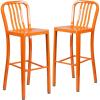Flash Furniture Gael 30″ Commercial Metal Barstools with Footrest, Vertical Slat Back Bar Height Stools for Restaurants and Kitchens, Set of 2, Silver(Orange)