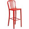 Flash Furniture Gael 30″ Commercial Metal Barstools with Footrest, Vertical Slat Back Bar Height Stools for Restaurants and Kitchens, Set of 2, Silver(Red)