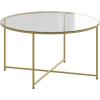Flash Furniture Greenwich Collection Coffee Table – Modern Clear Glass Coffee Table – Crisscross Brushed Gold Frame