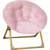 Flash Furniture Gwen Kids Cozy Mini Folding Saucer Chair – Navy Faux Fur Moon Chair – Soft Gold Metal Frame – 23″ Portable Folding Chair For Living Room or Bedroom(Blush/Soft Gold)