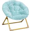Flash Furniture Gwen Kids Cozy Mini Folding Saucer Chair – Navy Faux Fur Moon Chair – Soft Gold Metal Frame – 23″ Portable Folding Chair For Living Room or Bedroom(Dusty Aqua/Soft Gold)
