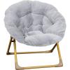 Flash Furniture Gwen Kids Cozy Mini Folding Saucer Chair – Navy Faux Fur Moon Chair – Soft Gold Metal Frame – 23″ Portable Folding Chair For Living Room or Bedroom(Gray/Soft Gold)
