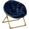 Flash Furniture Gwen Kids Cozy Mini Folding Saucer Chair – Navy Faux Fur Moon Chair – Soft Gold Metal Frame – 23″ Portable Folding Chair For Living Room or Bedroom(Navy Faux Fur/Soft Gold Frame)