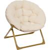 Flash Furniture Gwen Kids Cozy Mini Folding Saucer Chair – Navy Faux Fur Moon Chair – Soft Gold Metal Frame – 23″ Portable Folding Chair For Living Room or Bedroom(Ivory Faux Fur/Soft Gold Frame)